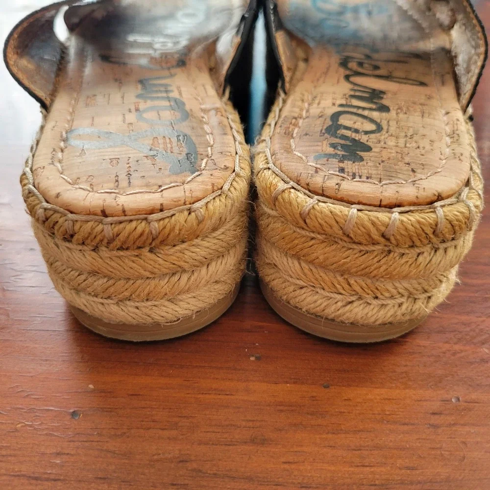 Sam Edelman NATTY Black Croc Embossed Leather Espadrille Platform‎ Slides 7.5M
